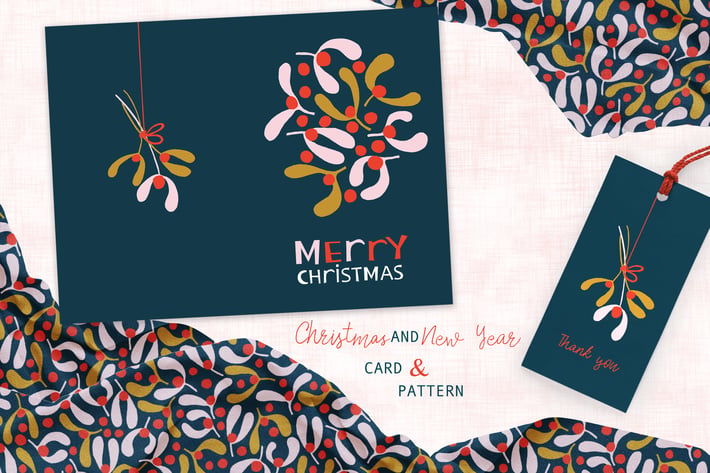 Dark Mistletoe card and pattern