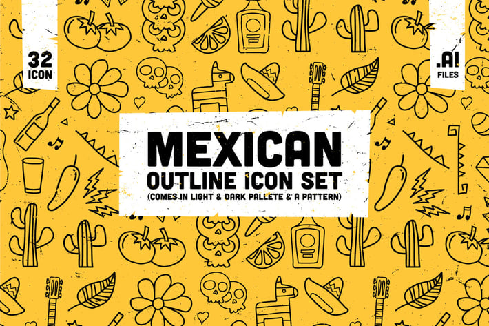 Mexican Outline Icon Set