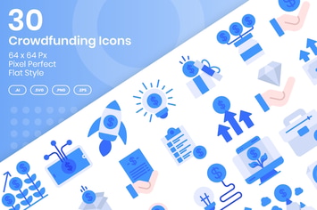 30 Crowdfunding Icons Set - Flat