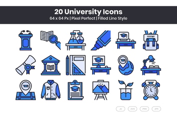 20 University Icons Set - Filled Line