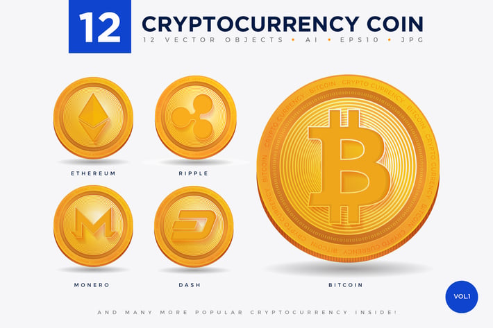 12 Crypto Currency Coin Vector Illustration Set 1