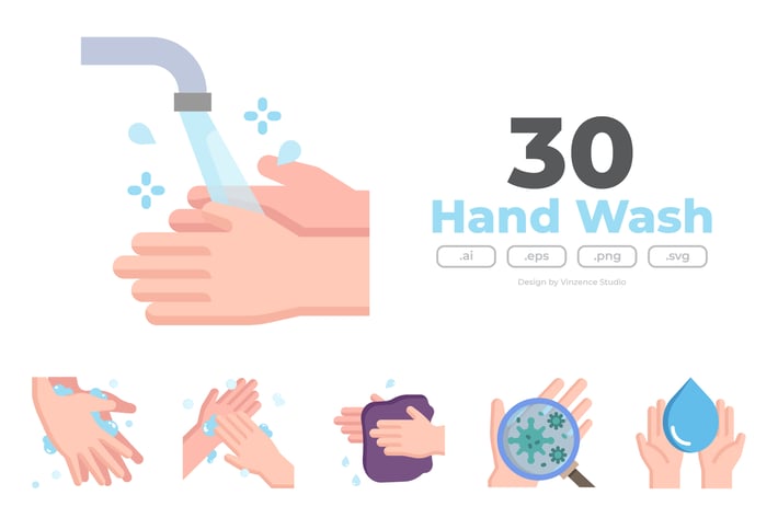 30 Hand Wash Icons - FLAT