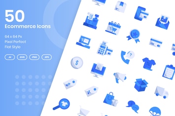 50 Ecommerce Icons Set - Flat
