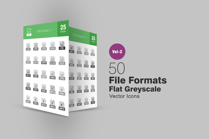 50 File Formats Greyscale Icons