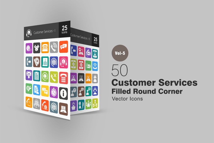50 Customer Services Flat Round Corner Icons