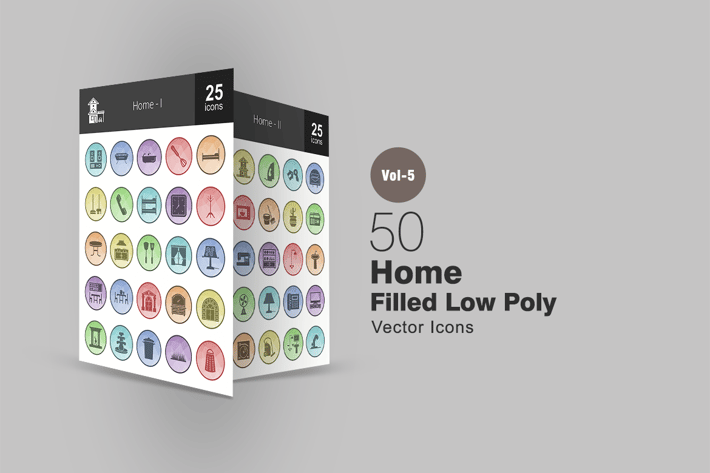 50 Home Filled Low Poly Icons