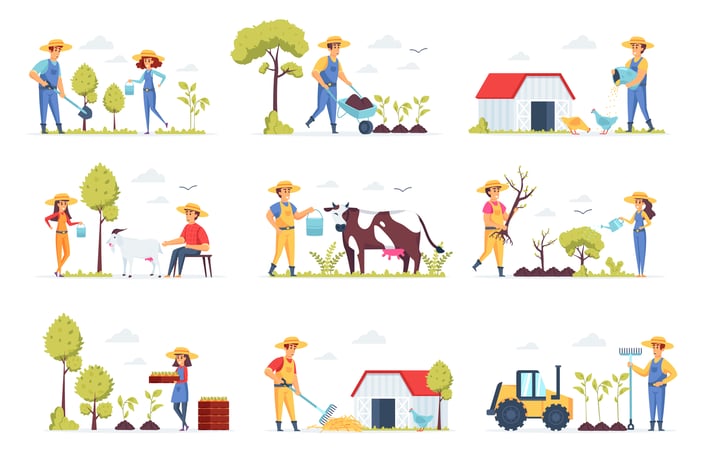 Farmers People Character Situation Scenes