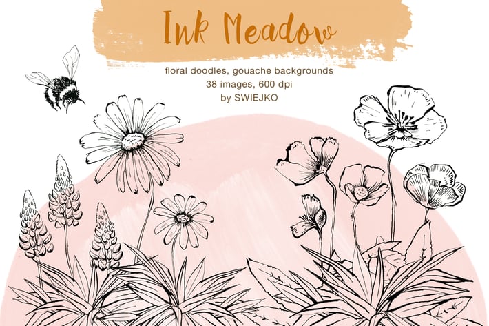 Flower Doodle clipart, Ink Meadow