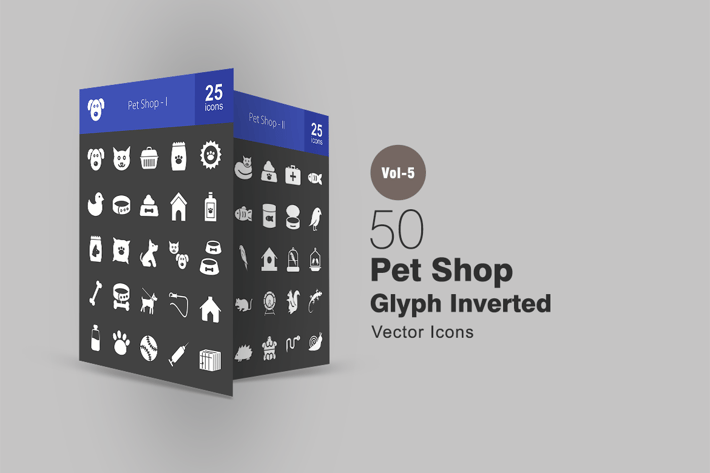 50 Pet Shop Glyph Inverted Icons