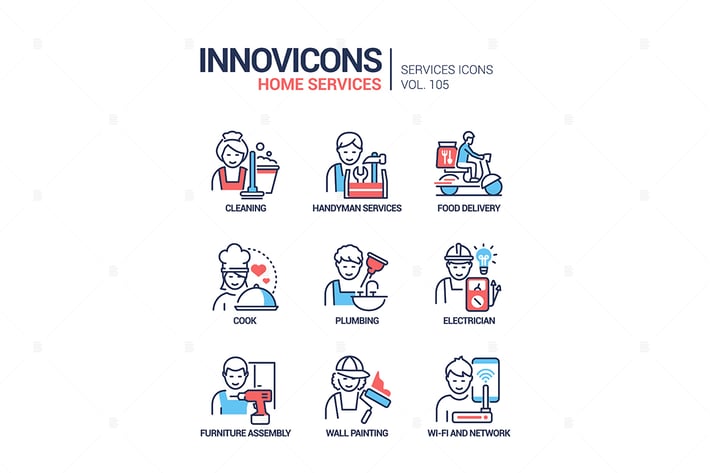 Home services - line design style icons set