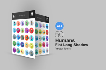 50 Humans Flat Shadowed Icons