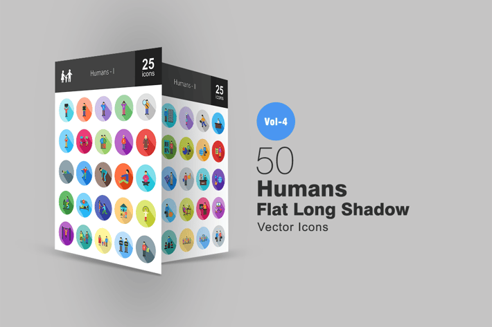 50 Humans Flat Shadowed Icons