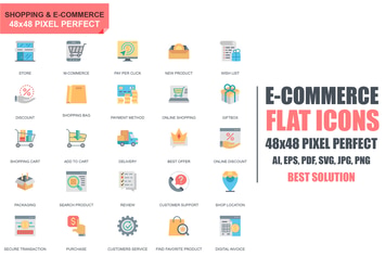 Simple Set Shopping and E-Commerce Flat Icons