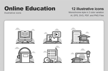 Online Education Illustrative Icons