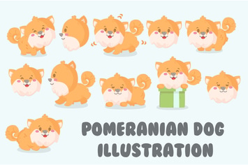 Pomeranian Dog Illustration Set