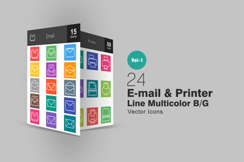 24 Email & Printer Line Multicolor Icons