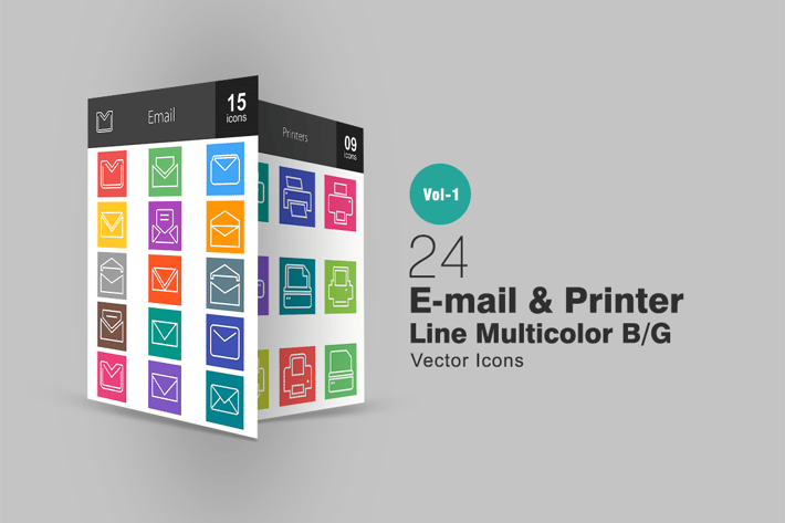 24 Email & Printer Line Multicolor Icons