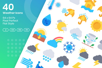 40 Weather Icons Set - Flat