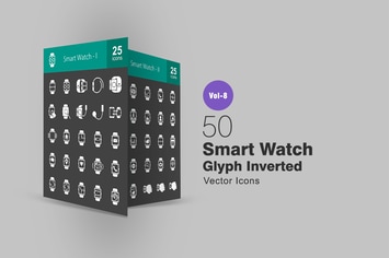 50 Smart Watch Glyph Inverted Icons