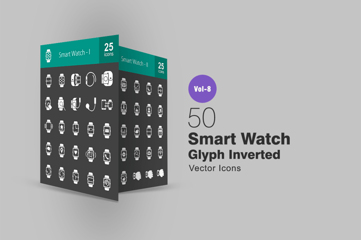 50 Smart Watch Glyph Inverted Icons