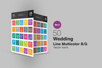 50 Wedding Line Multicolor Icons