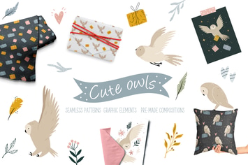 Cute Owls Set. Forest Characters