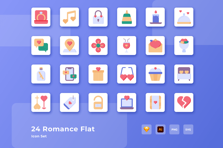 Valentine Romance Love Flat Icon Set