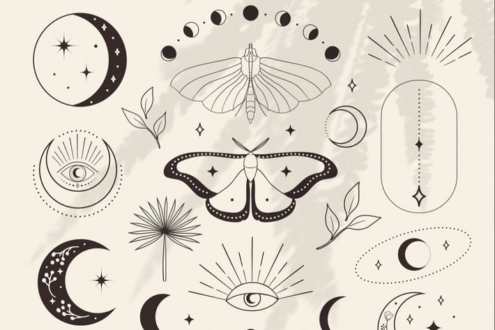 Design Elements for Logo. Esoteric mystic symbols.