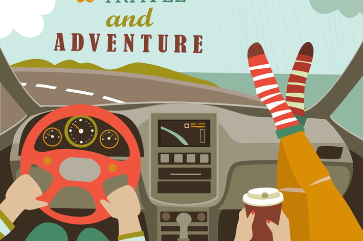 Man and woman traveling by car