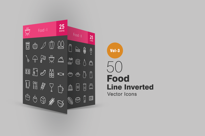 50 Food Line Inverted Icons