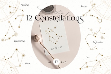 Zodiac Constellation Gold Icons