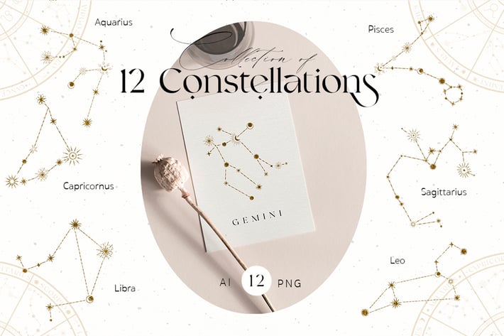 Zodiac Constellation Gold Icons