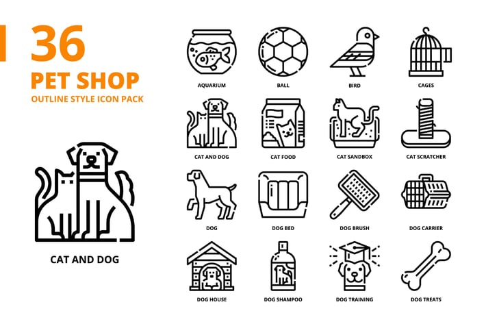 Pet Shop Outline Style Icon Set