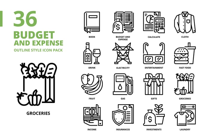 Budget and Expense Outline Style Icon Set