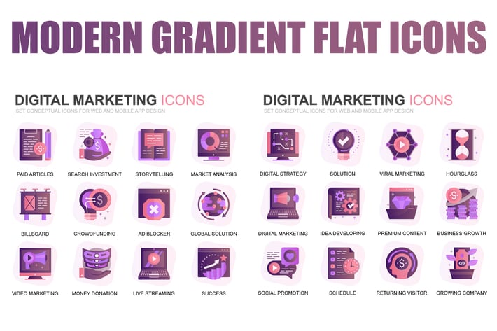 Modern Set Gradient Flat Icons