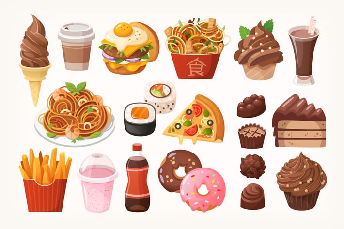 Fast food dishes and desserts
