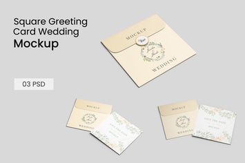 Square Greeting card Wedding and envelope mockup 