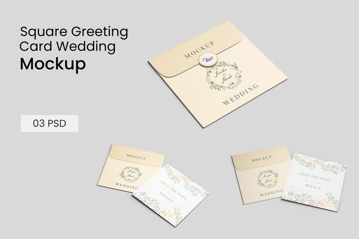 Square Greeting card Wedding and envelope mockup 