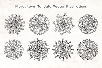 Floral Love Mandala Vector Illustrations