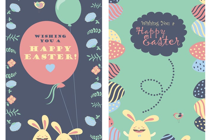 Easter bunnies and easter eggs. Vector 