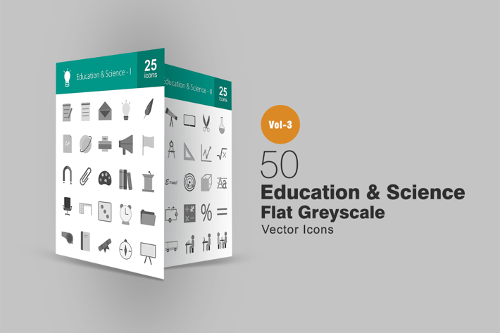50 Education & Science Greyscale Icons