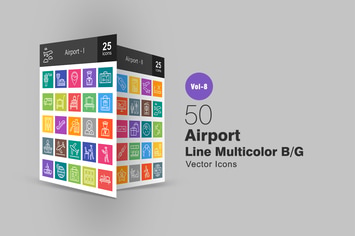 50 Airport Line Multicolor B/G Icons