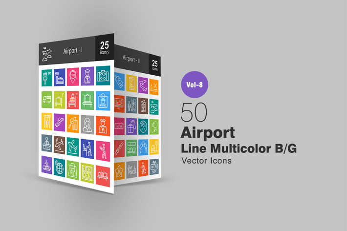 50 Airport Line Multicolor B/G Icons
