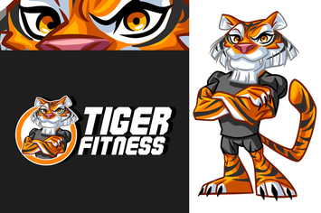 Tiger Fitness - Cartoon Sporty Tiger Mascot Logo 