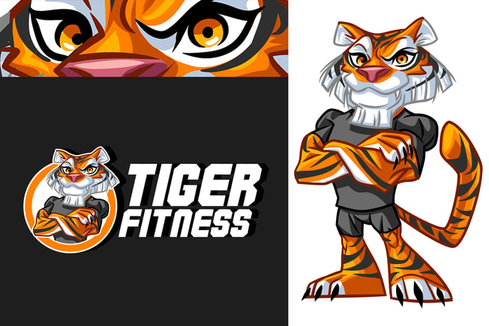 Tiger Fitness - Cartoon Sporty Tiger Mascot Logo 