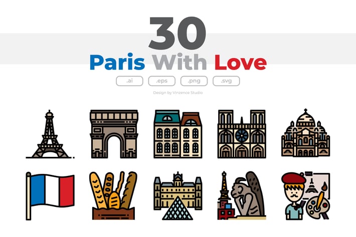 30 Paris with love Icons
