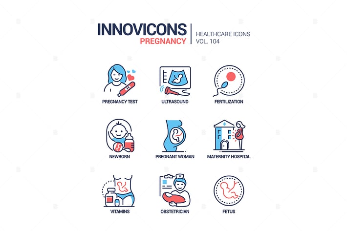 Pregnancy - line design style icons set