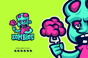 Zombie Brain Cartoon Mascot Business Logo
