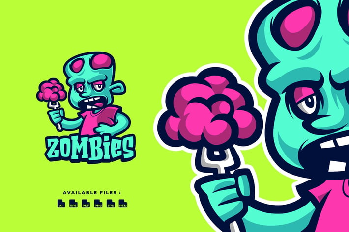 Zombie Brain Cartoon Mascot Business Logo