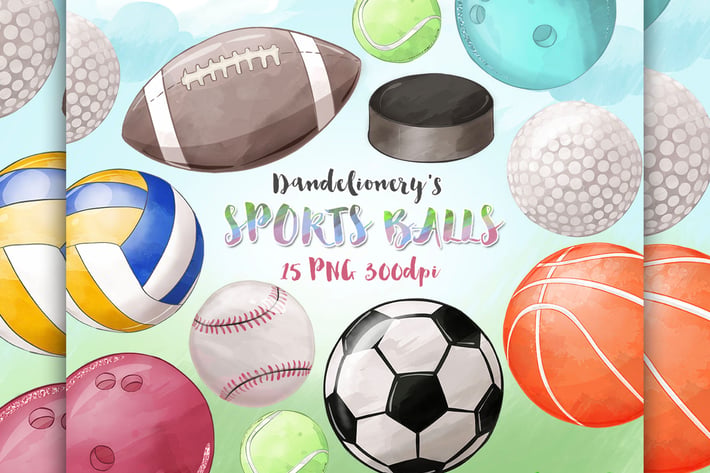 Watercolor Sports Balls clipart